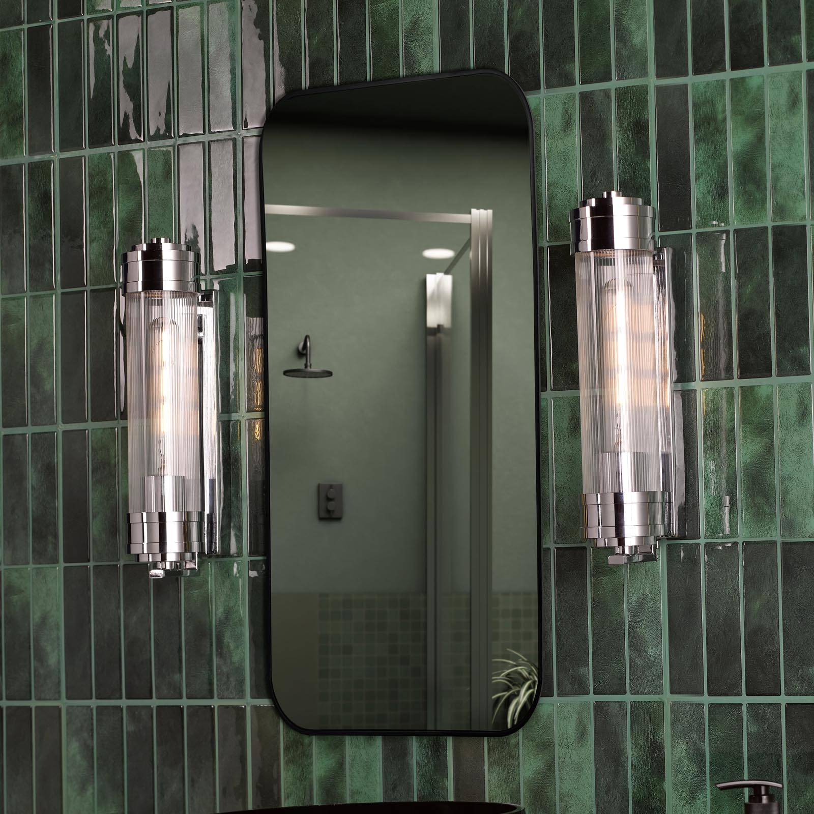 Tommaso Bathroom Wall Light Polished Nickel and Ribbed Glass IP44
