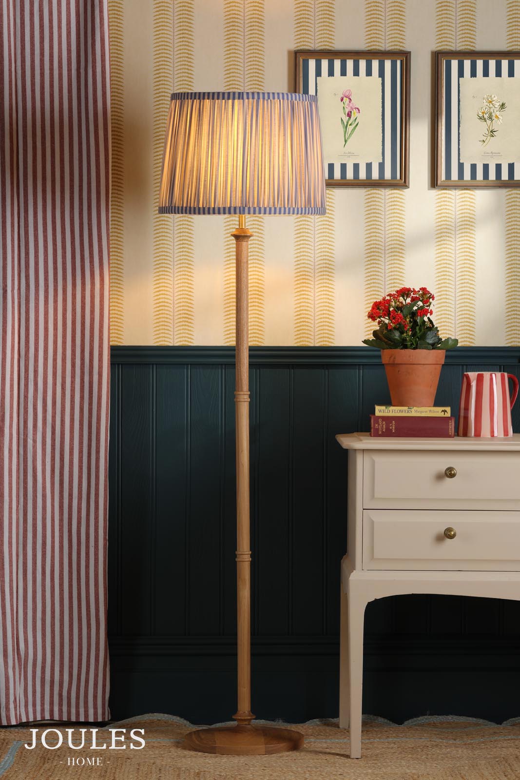 Joules Hardwick Floor Lamp Wood and Matt Antique Brass With Shade