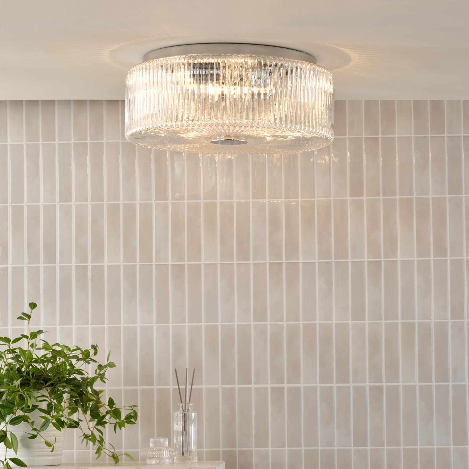 Twyman 4 Light Bathroom Ceiling Light Polished Chrome and Ribbed Glass IP44