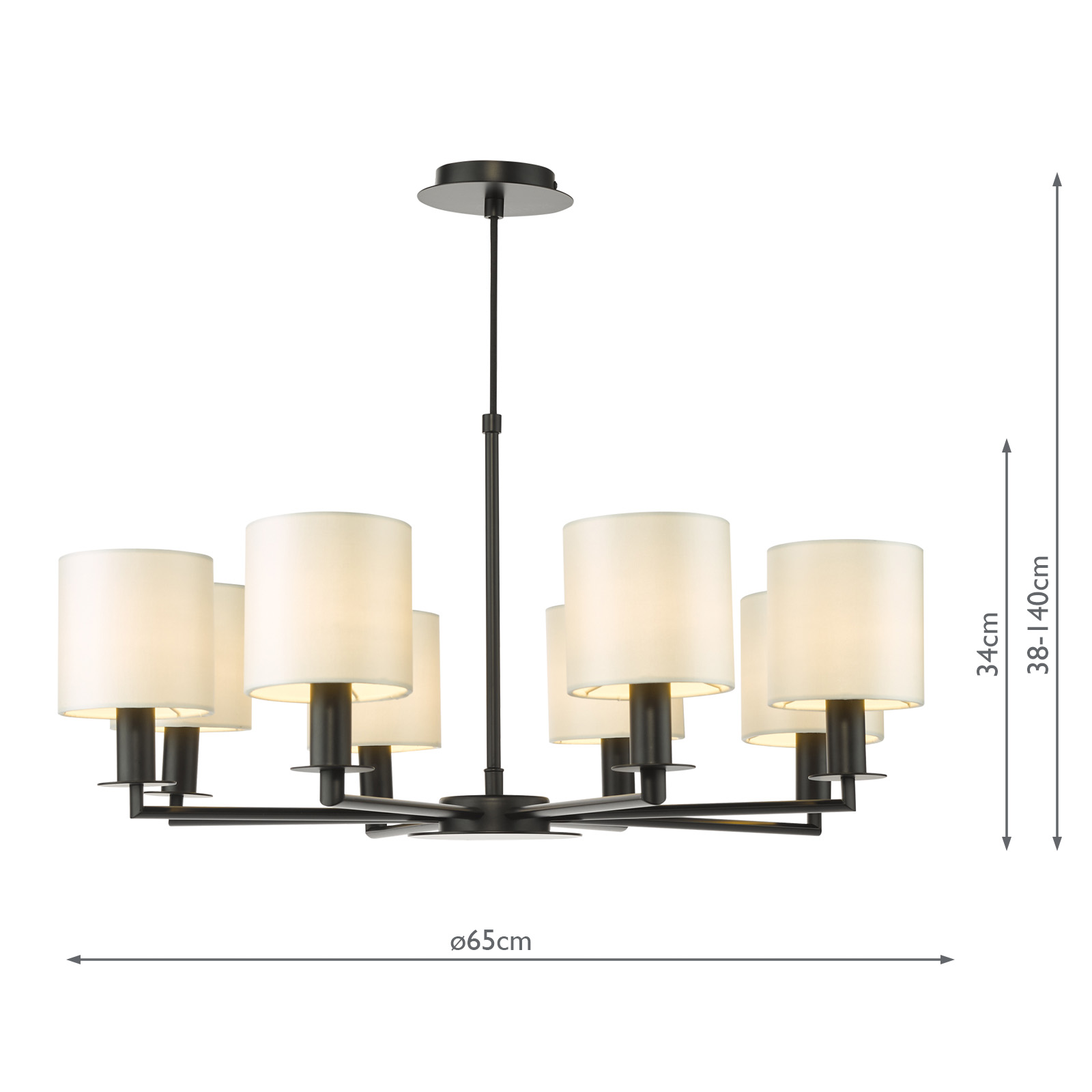 Tyler 8 Light Armed Pendant Matt Black With Shade