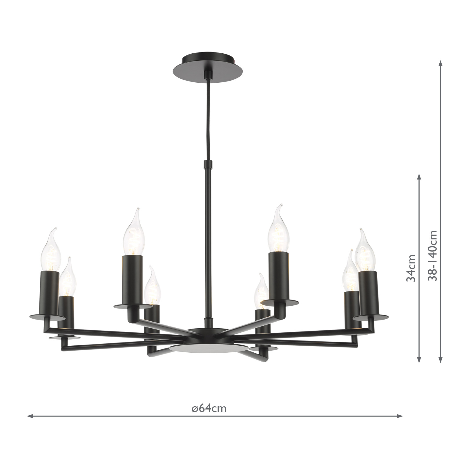 Tyler 8 Light Armed Pendant Matt Black Fitting Only