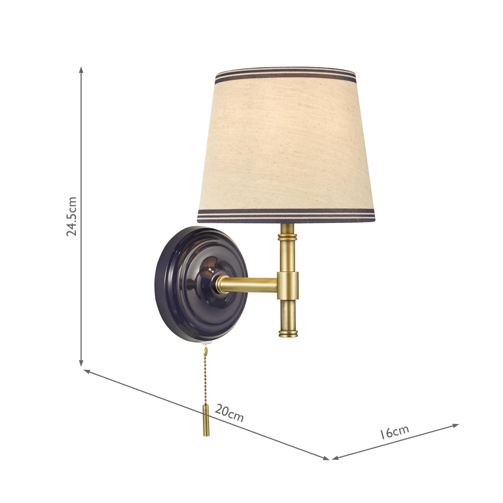 Joules Upton Wall Light Matt Blue and Matt Antique Brass With Shade