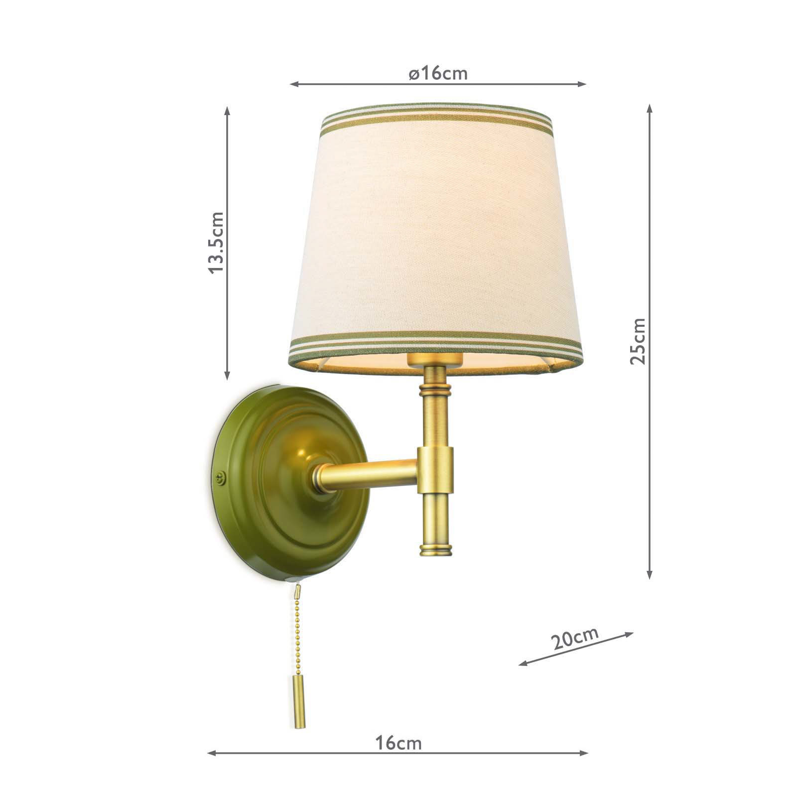 Joules Upton Wall Light Matt Green and Matt Antique Brass With Shade