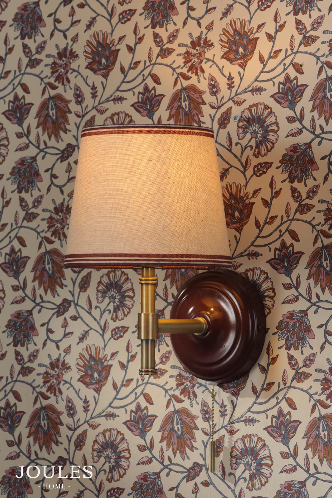 Joules Upton Wall Light Matt Red and Matt Antique Brass With Shade