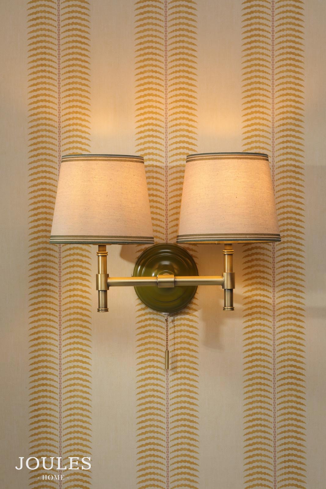 Joules Upton 2 Light Wall Light Matt Green and Matt Antique Brass With Shade