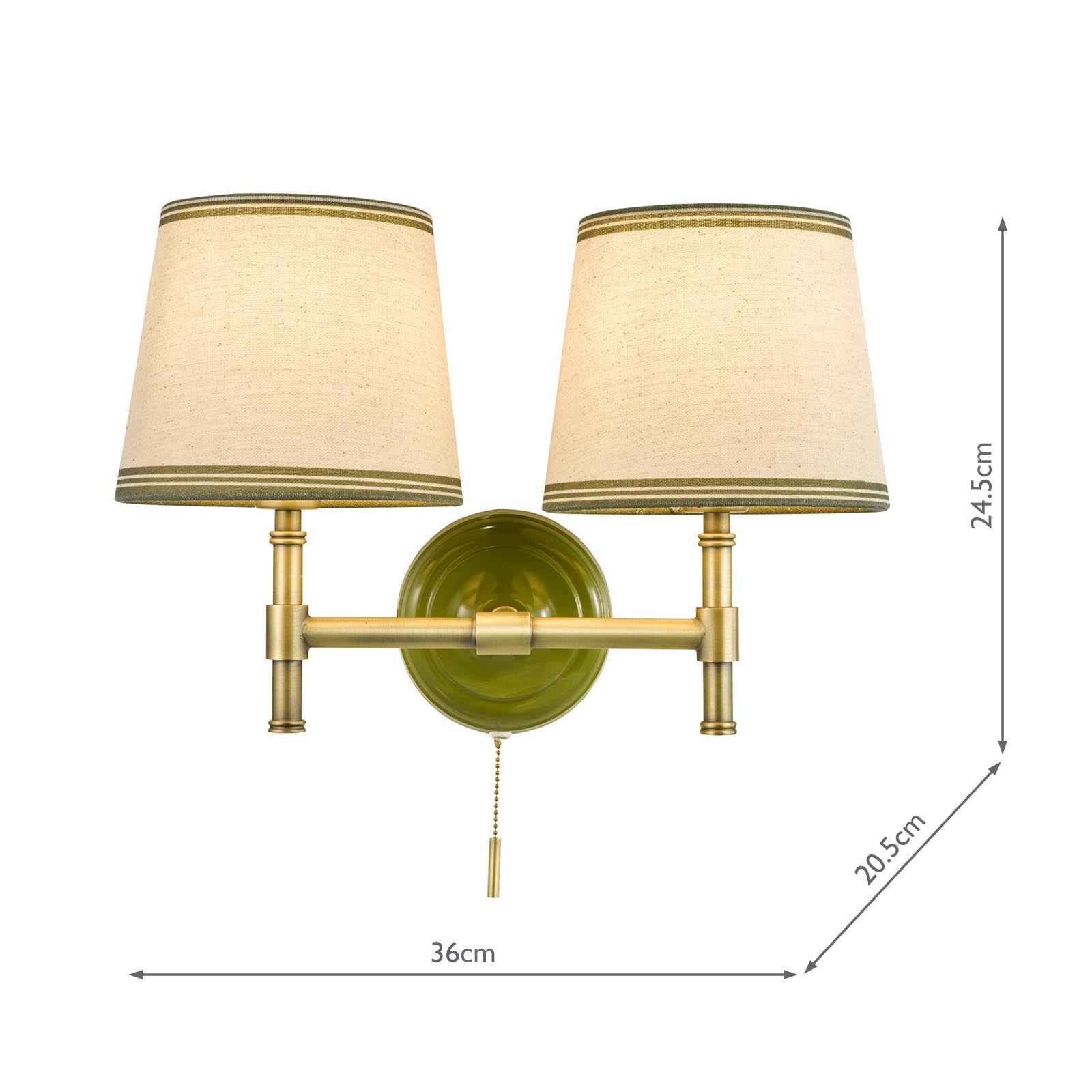 Joules Upton 2 Light Wall Light Matt Green and Matt Antique Brass With Shade