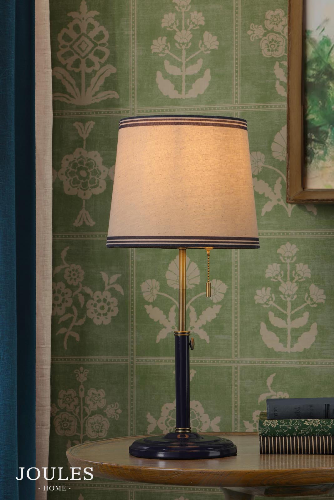 Joules Upton Table Lamp Matt Blue and Matt Antique Brass With Shade