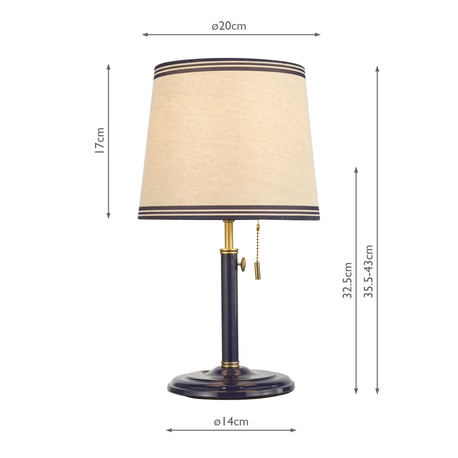 Joules Upton Table Lamp Matt Blue and Matt Antique Brass With Shade