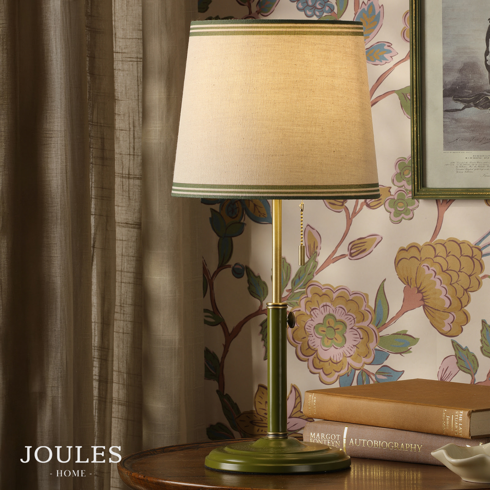 Joules Upton Table Lamp Matt Green and Antique Brass With Shade