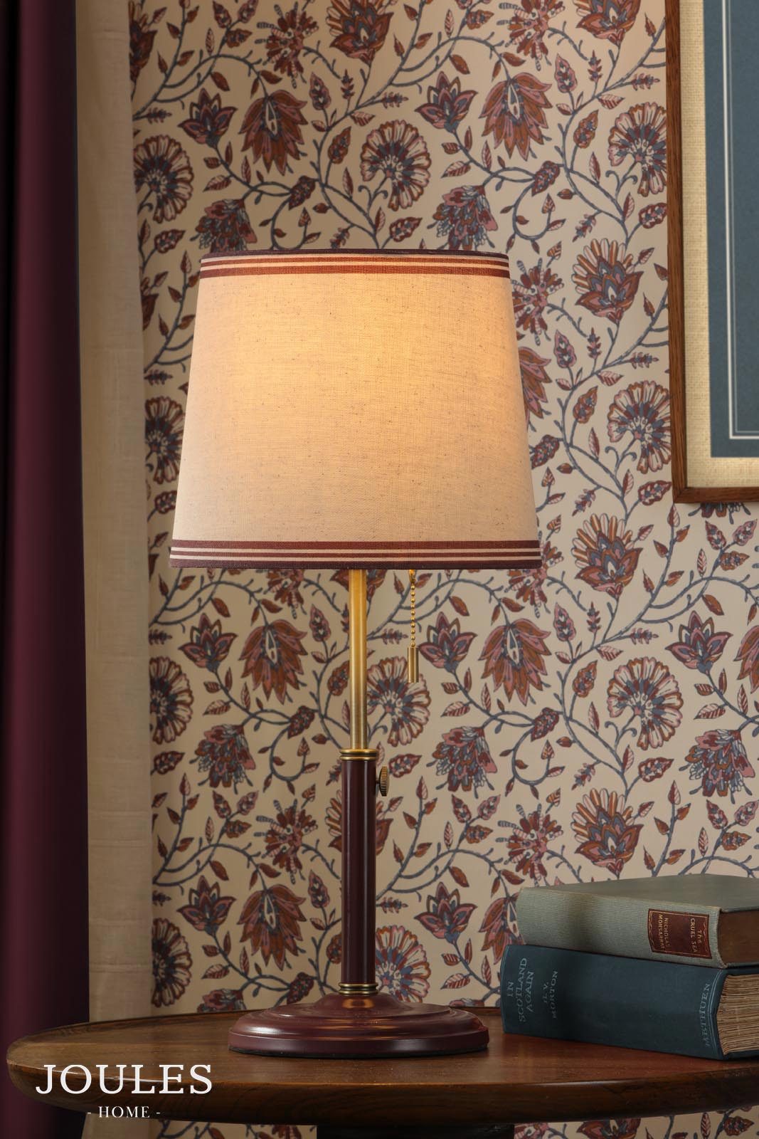 Joules Upton Table Lamp Matt Red and Matt Antique Brass With Shade