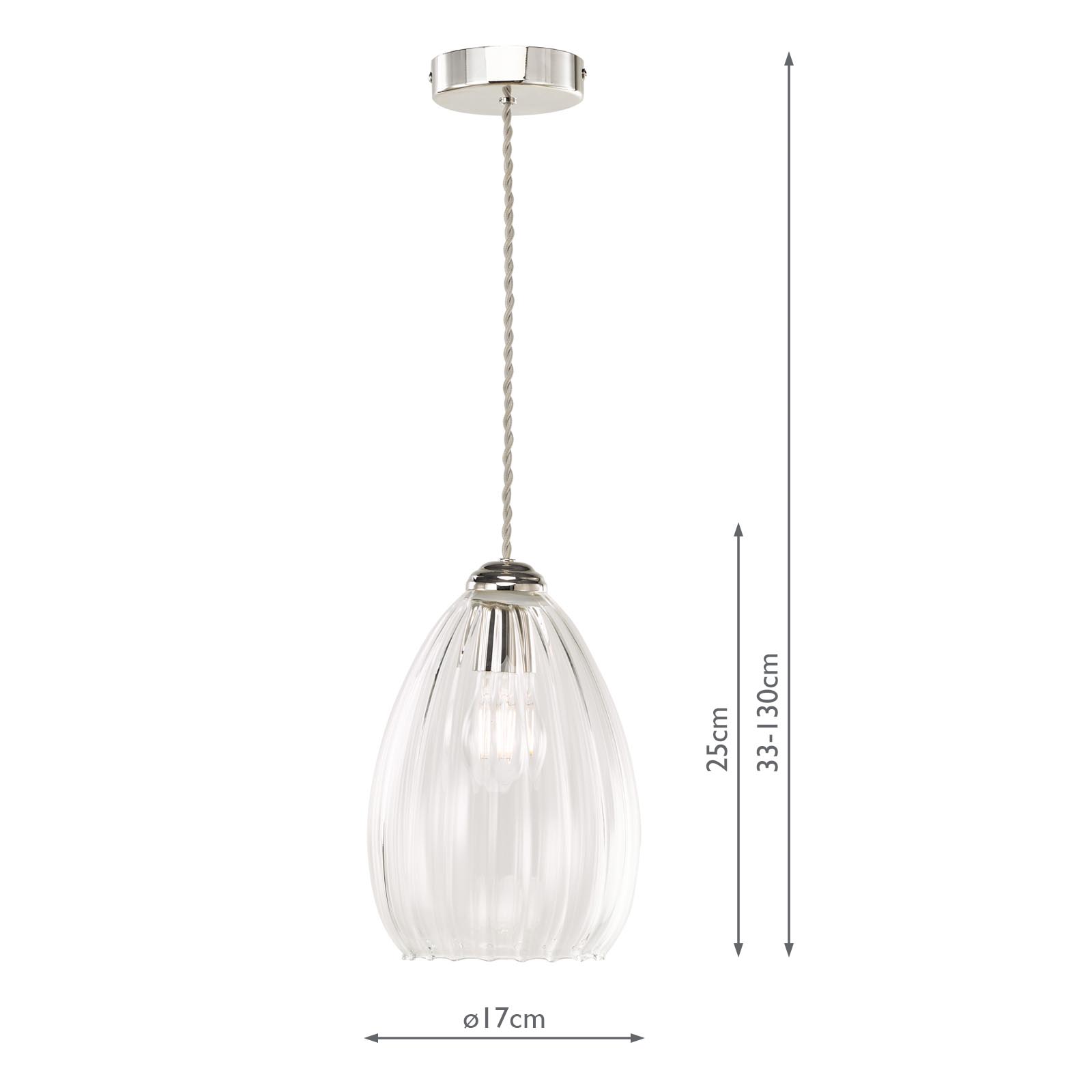 Valora Pendant Polished Nickel and Ribbed Glass