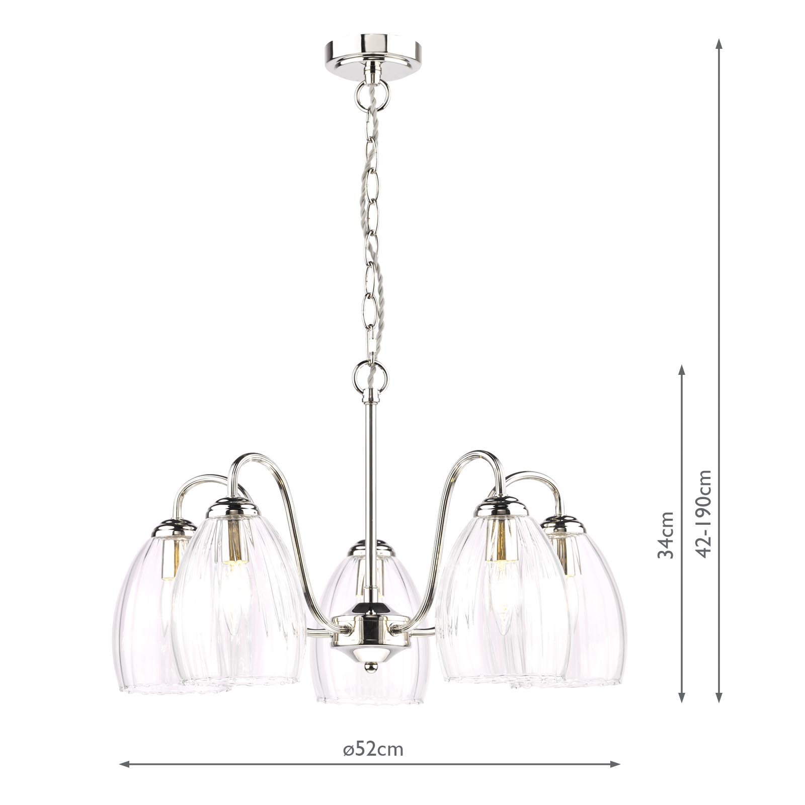 Valora 5 Light Pendant Polished Nickel and Ribbed Glass