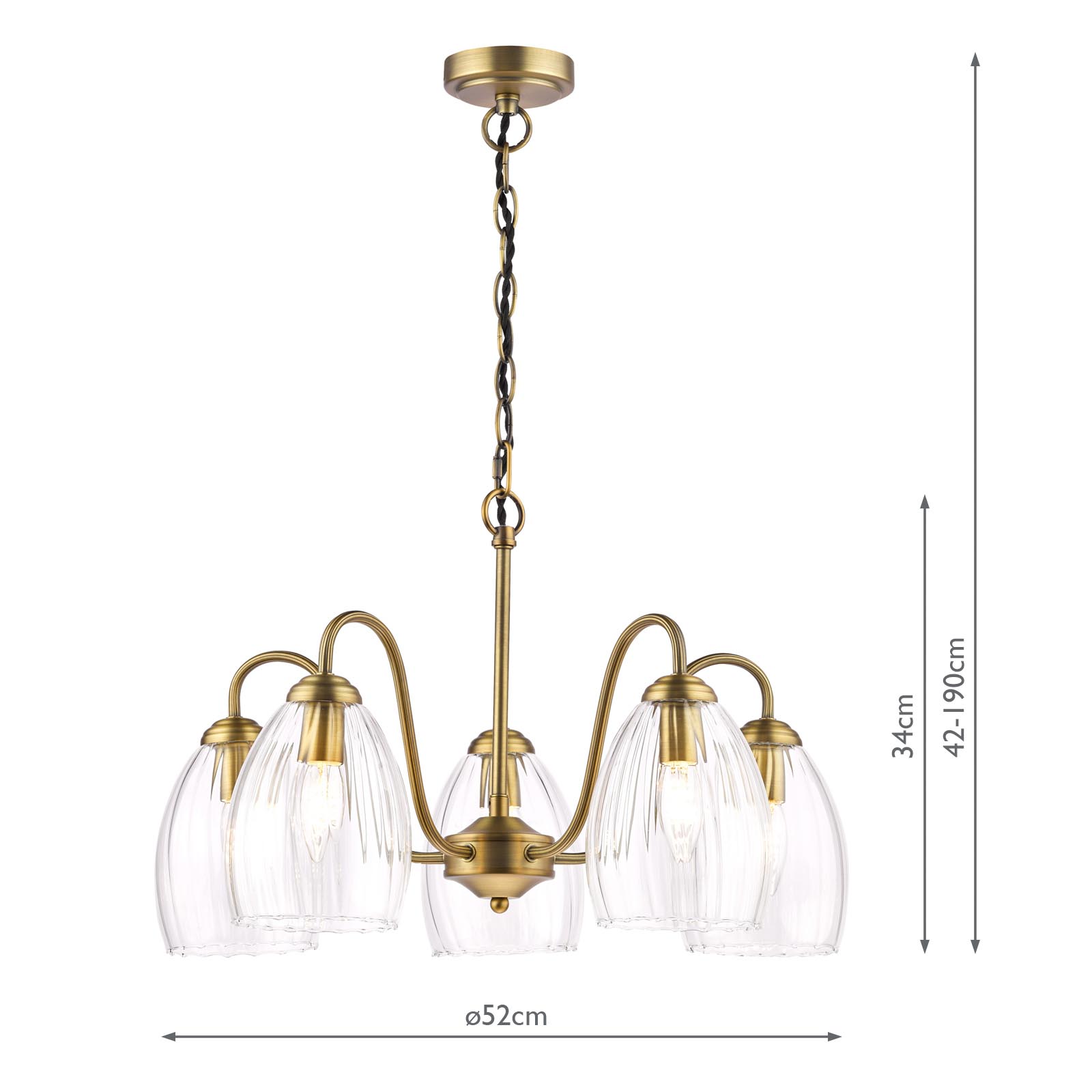 Valora 5 Light Pendant Antique Bronze and Ribbed Glass