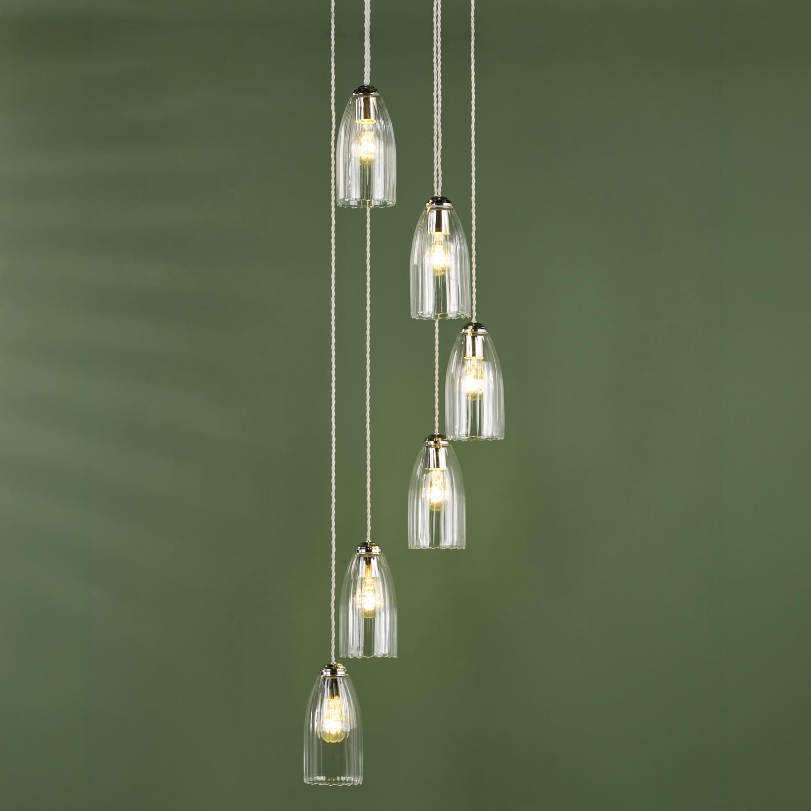 Valora 6 Light Cluster Pendant Polished Nickel and Ribbed Glass