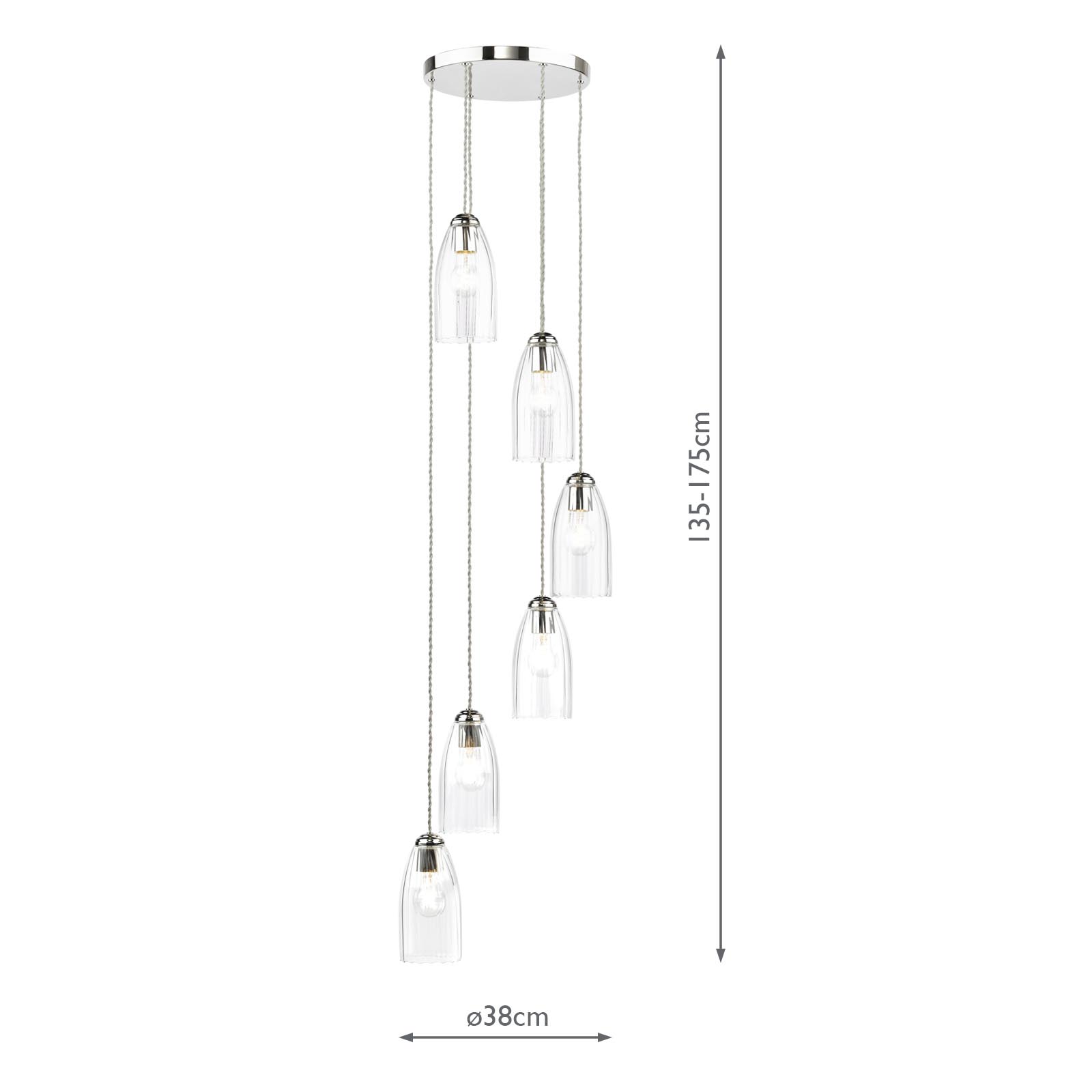 Valora 6 Light Cluster Pendant Polished Nickel and Ribbed Glass