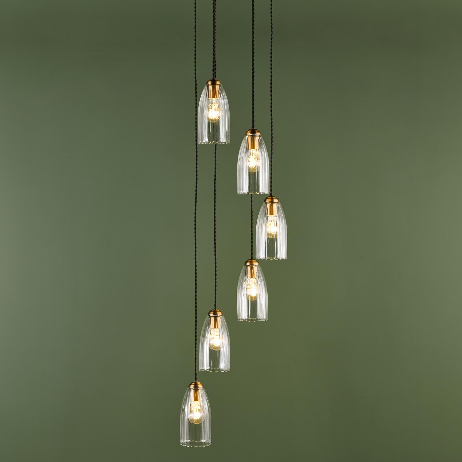 Valora 6 Light Cluster Pendant Antique Bronze and Ribbed Glass