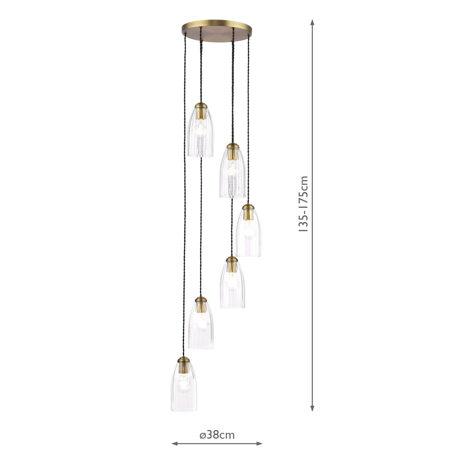 Valora 6 Light Cluster Pendant Antique Bronze and Ribbed Glass