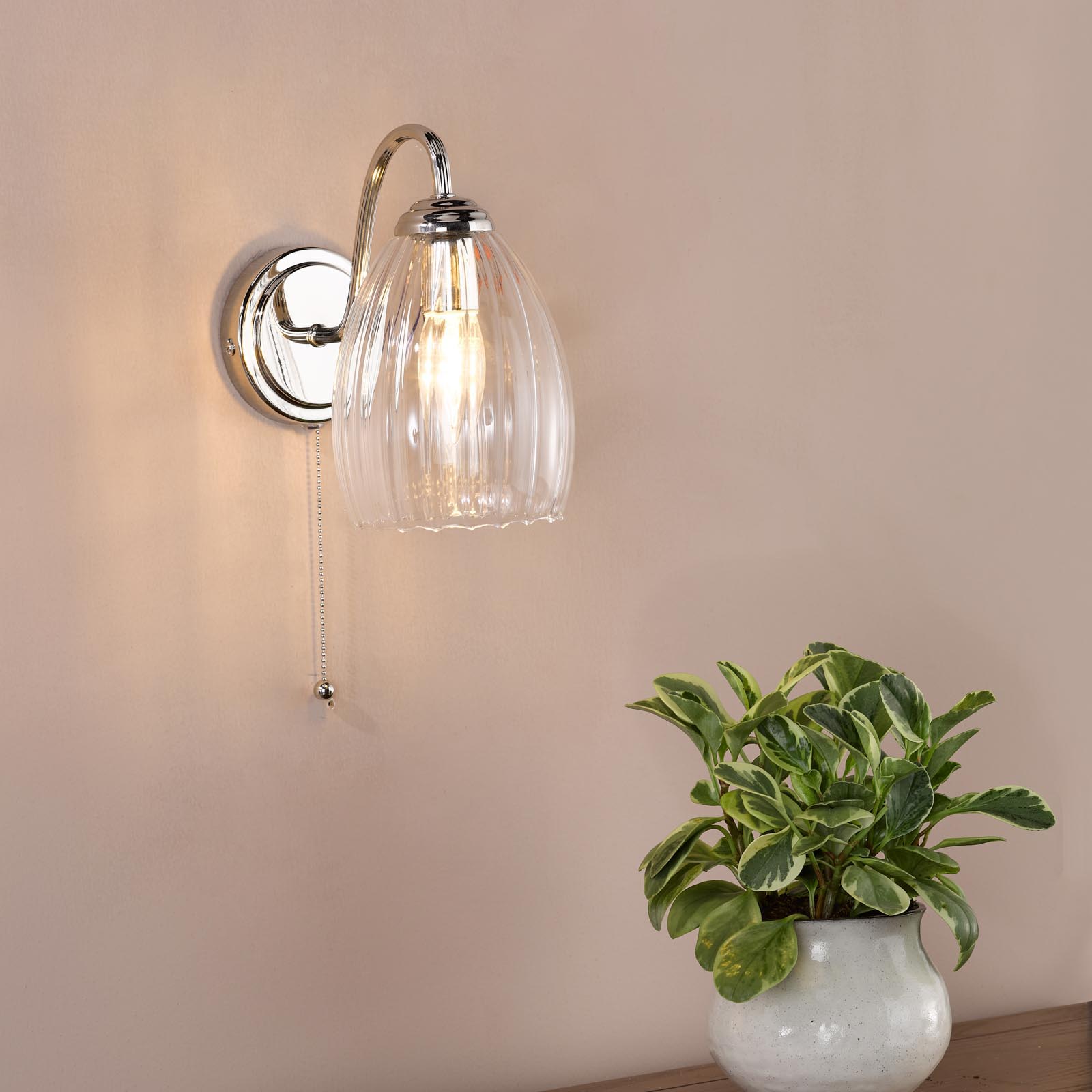 Valora Wall Light Polished Nickel and Ribbed Glass