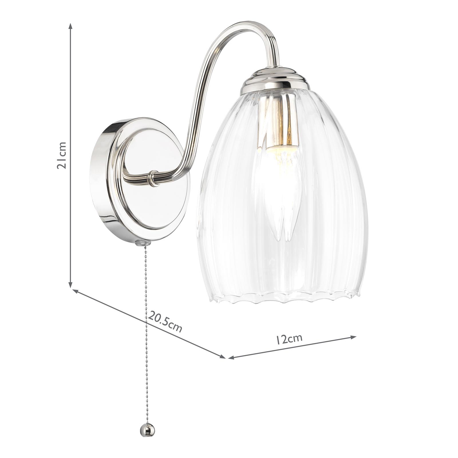 Valora Wall Light Polished Nickel and Ribbed Glass