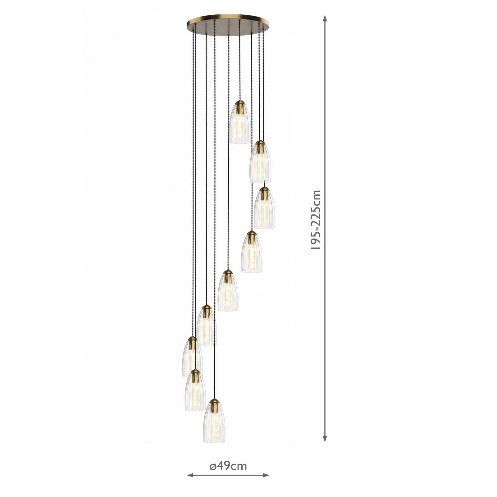 Valora 9 Light Cluster Pendant Antique Bronze and Ribbed Glass
