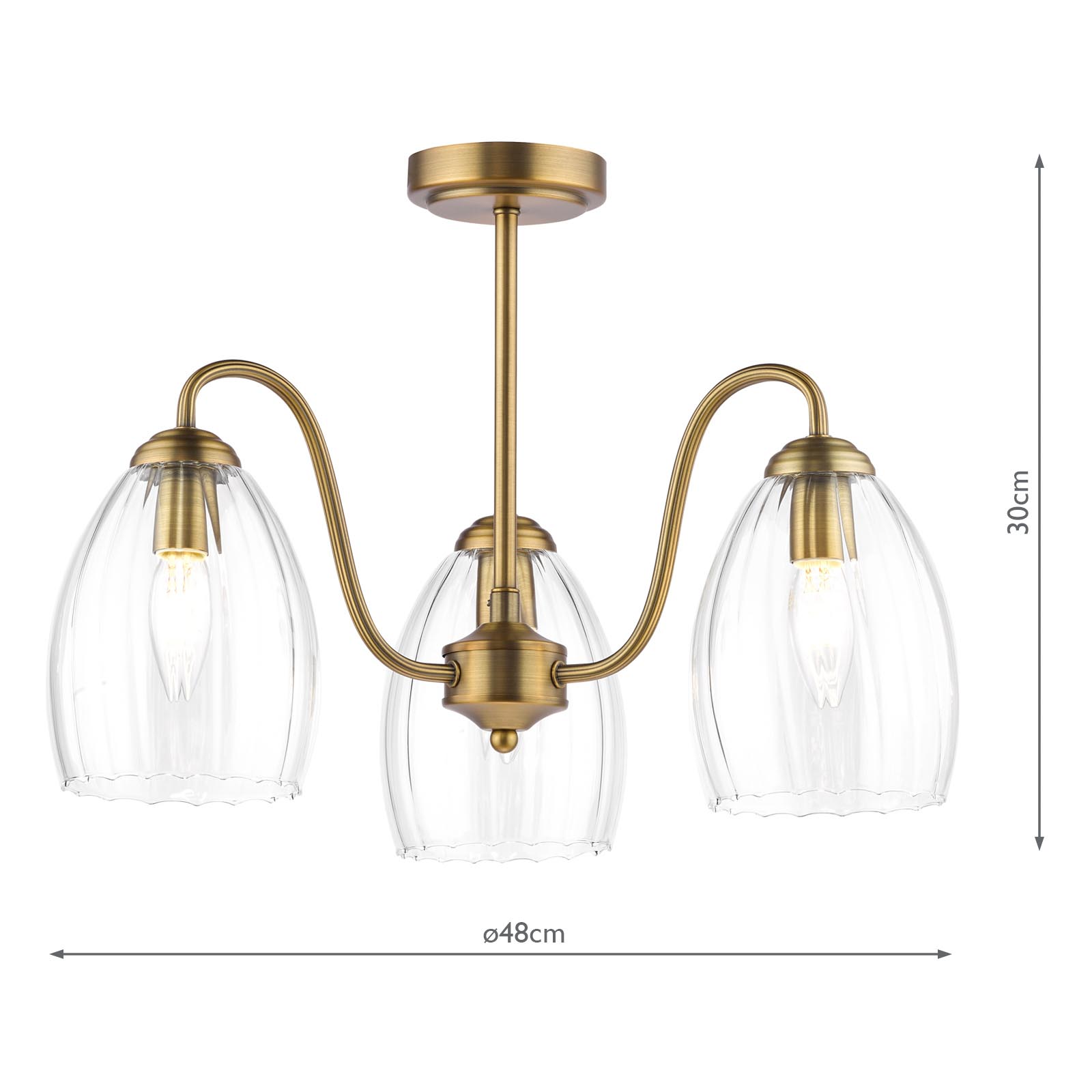 Valora 3 Light Semi-Flush Antique Bronze and Ribbed Glass