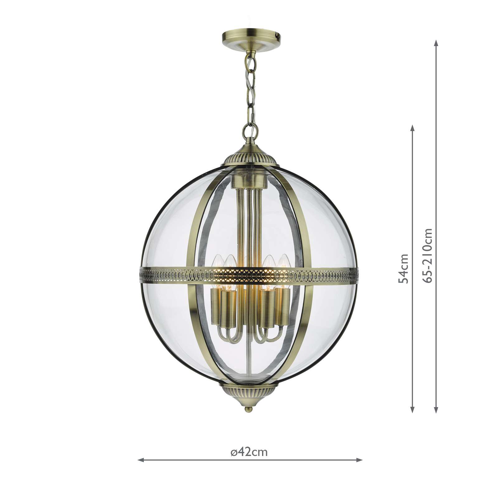 Vanessa 5 Light Lantern Antique Brass Glass