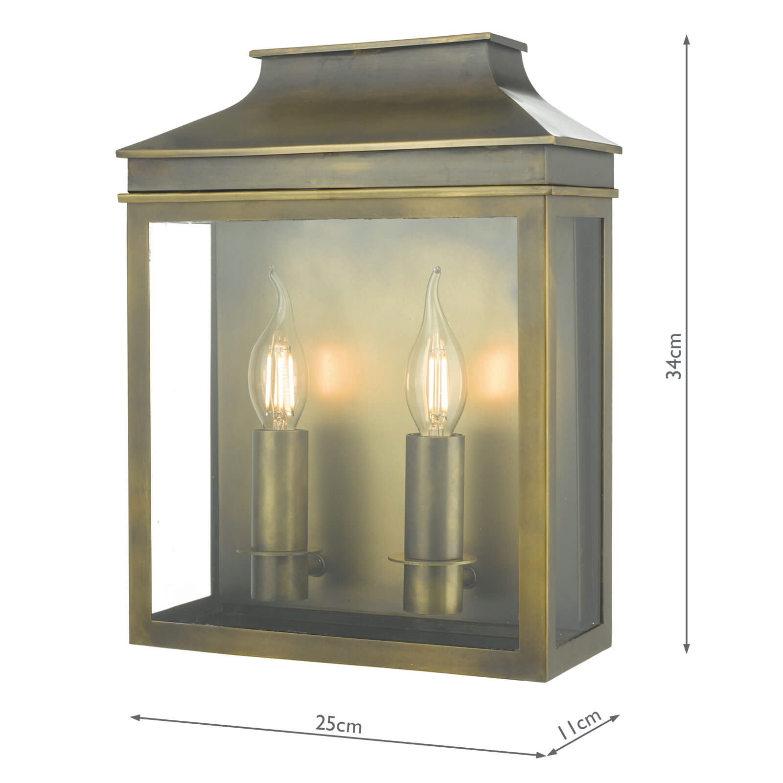 Vapour 2 Light Coach Lantern Outdoor Wall Light Weathered Brass IP44
