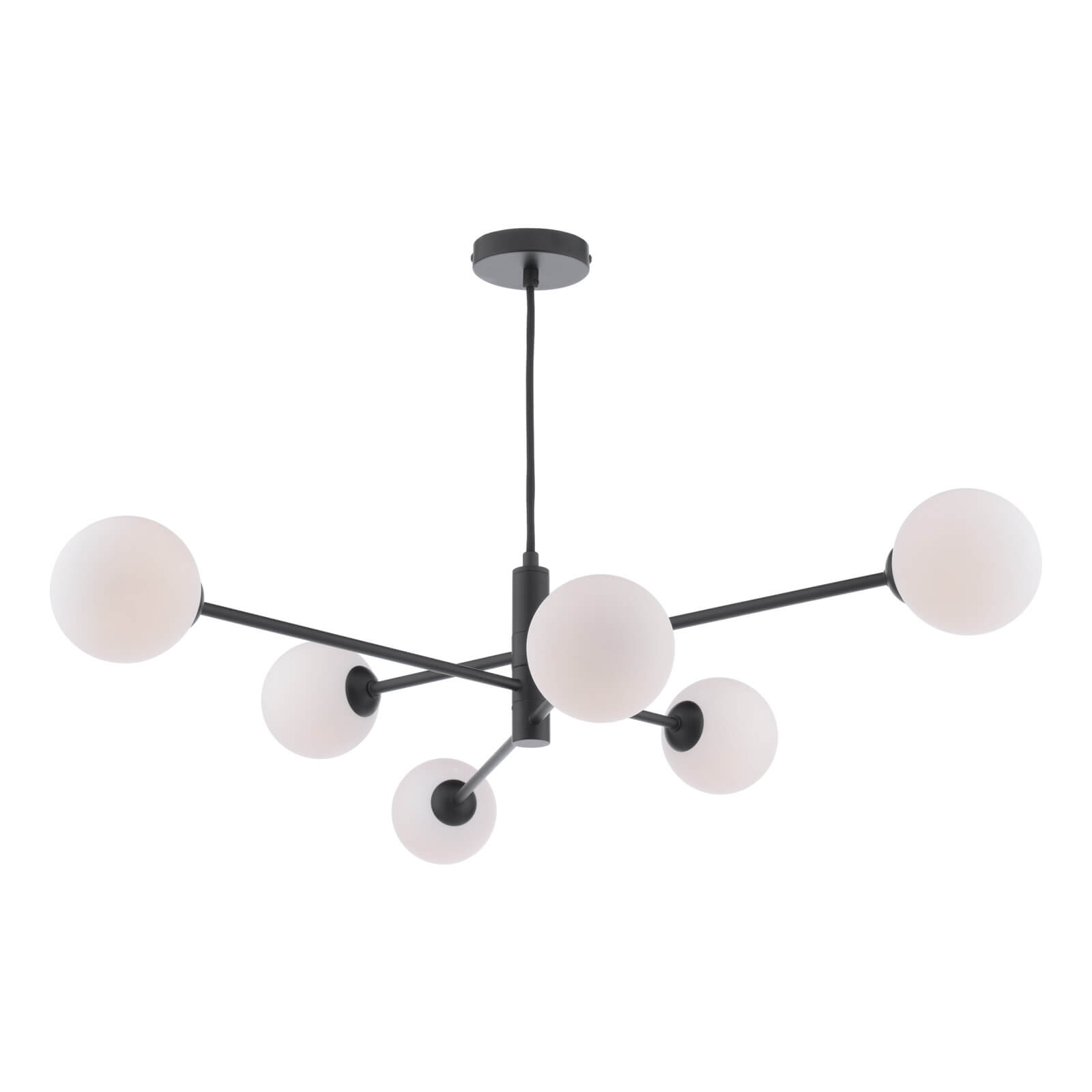 Vignette 6 Light Pendant Matt Black With Opal Glass