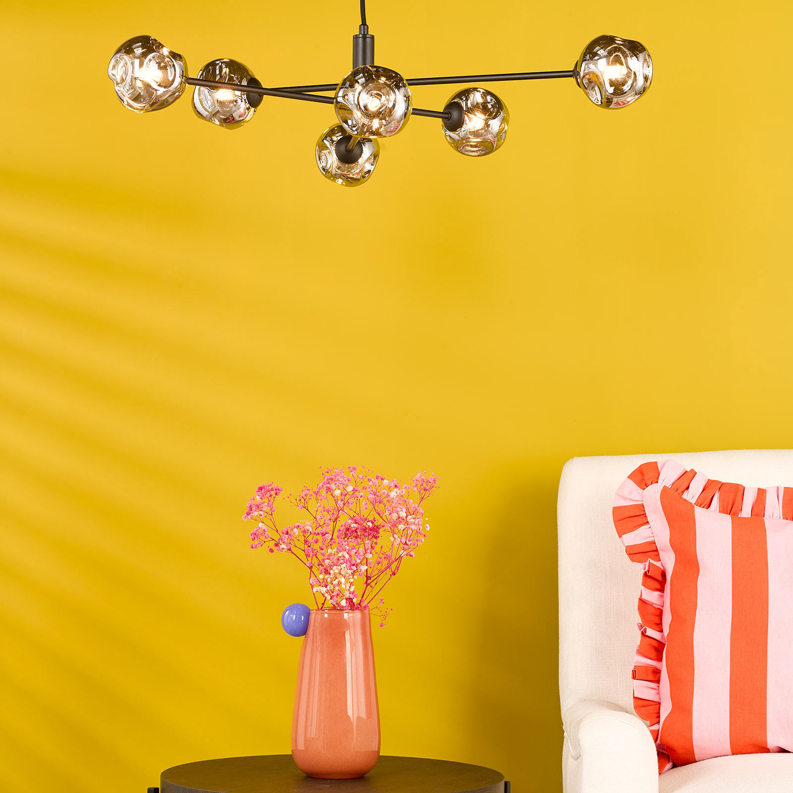 Vignette 6 Light Pendant Matt Black With Closed Organic Smoked Glass