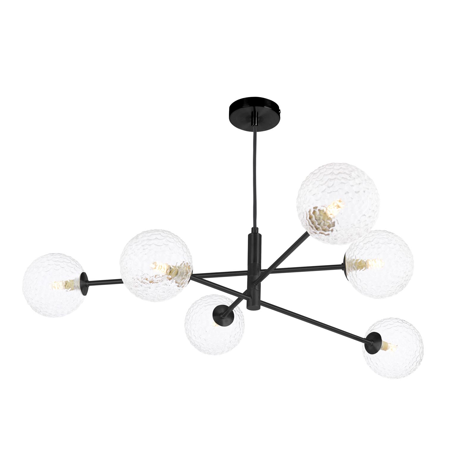 Vignette 6 Light Pendant Matt Black With Clear Hammered Glass