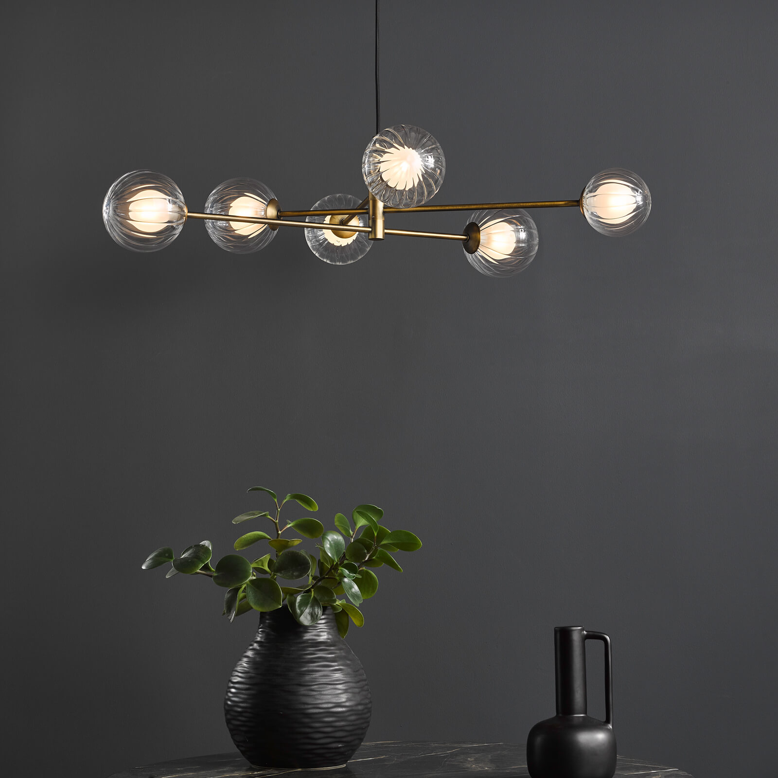 Vignette 6 Light Pendant Aged Brass With Clear/Opal Glass