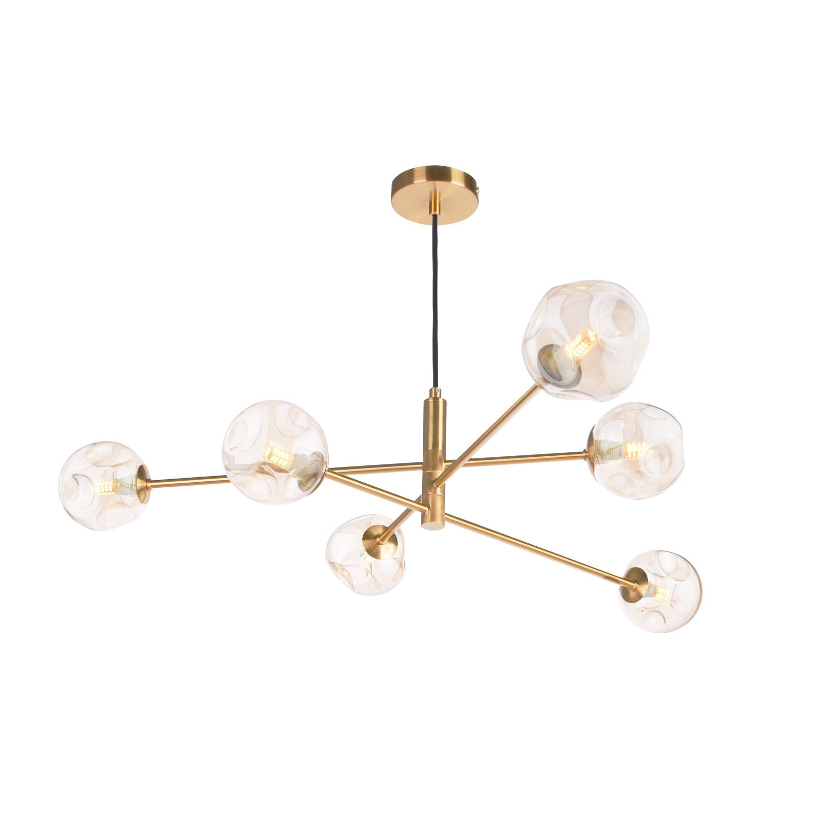 Vignette 6 Light Pendant Aged Brass With Closed Organic Amber Glass