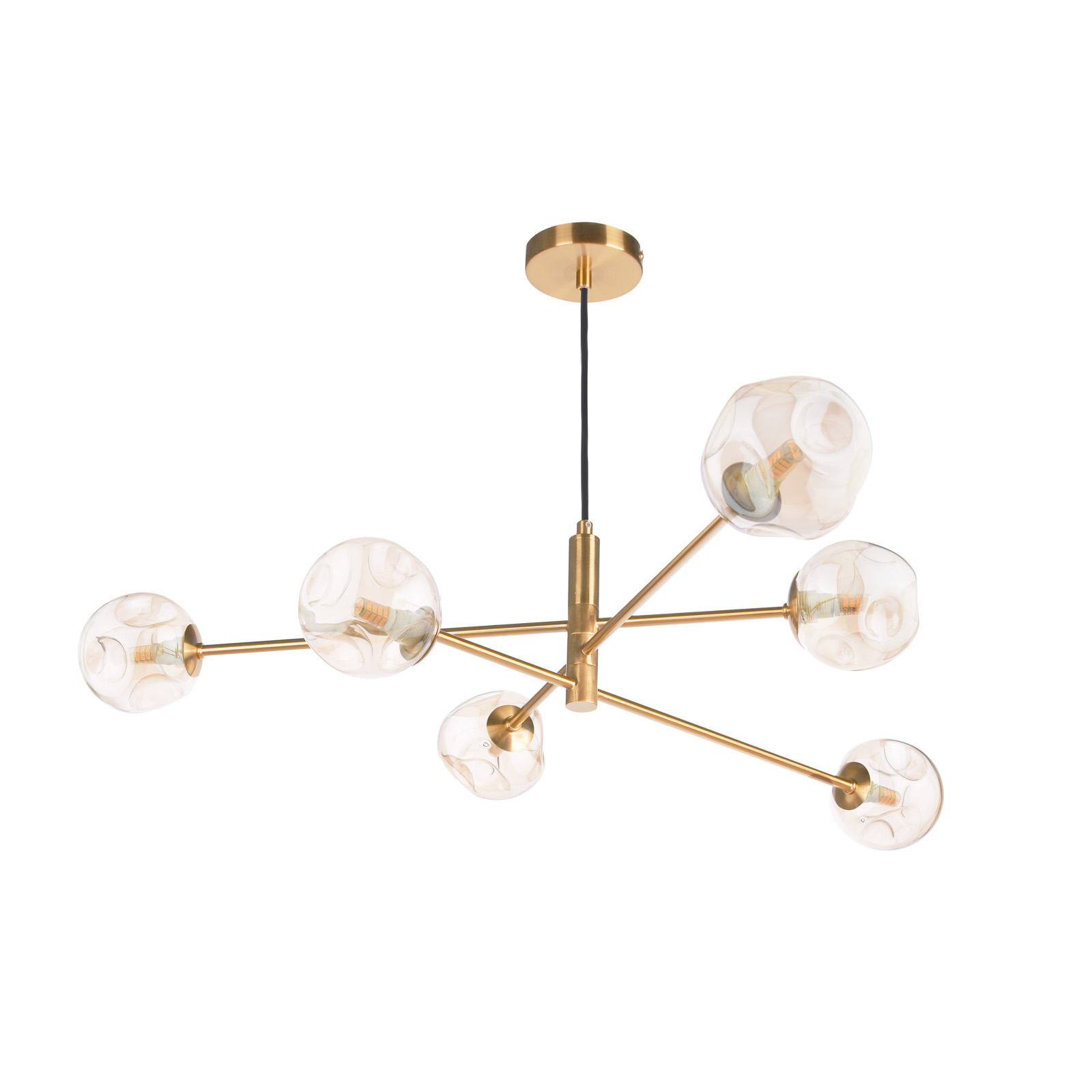 Vignette 6 Light Pendant Aged Brass With Closed Organic Amber Glass
