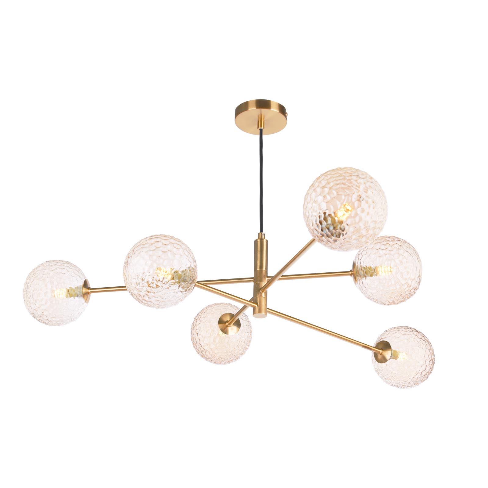 Vignette 6 Light Pendant Aged Brass With Amber Hammered Glass