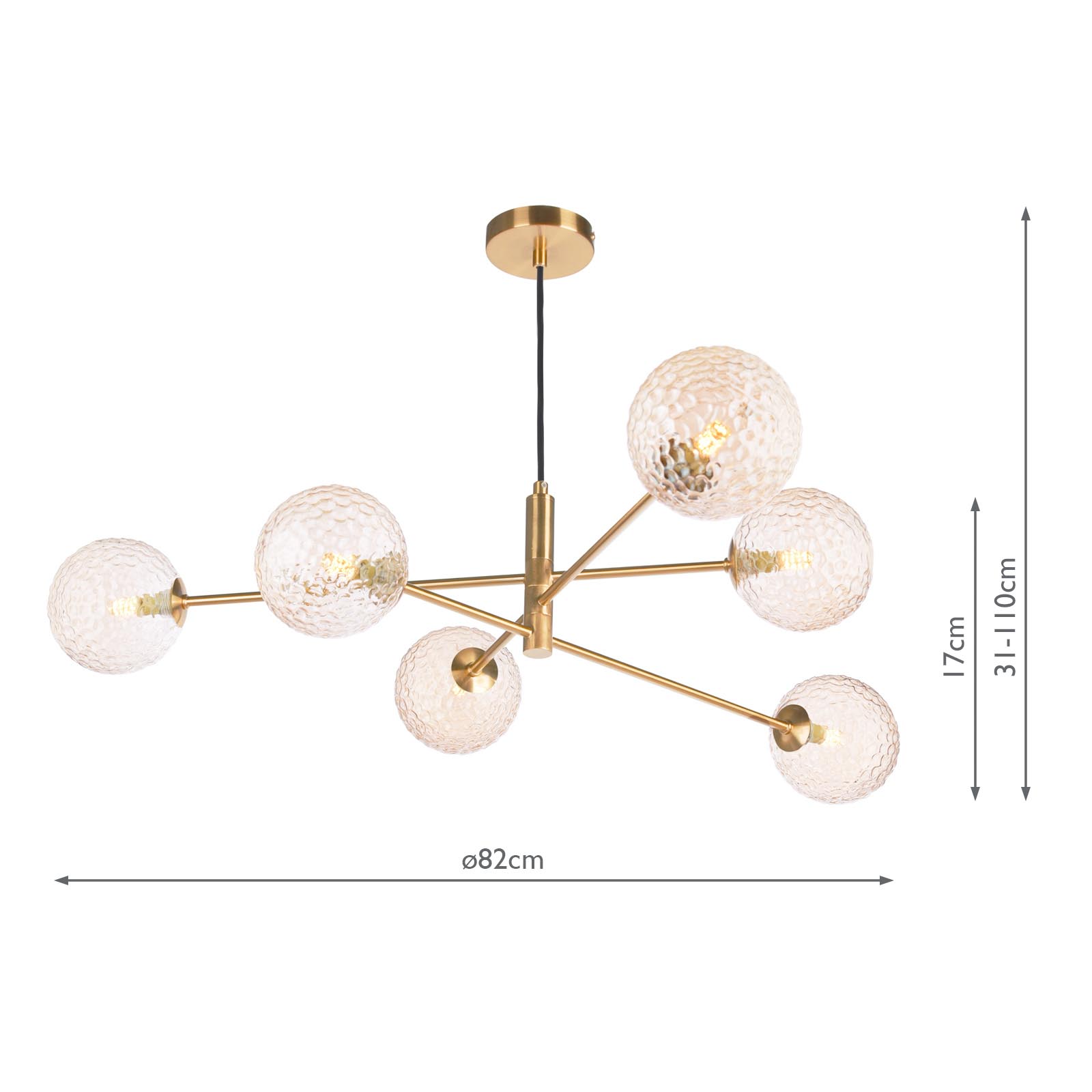 Vignette 6 Light Pendant Aged Brass With Amber Hammered Glass
