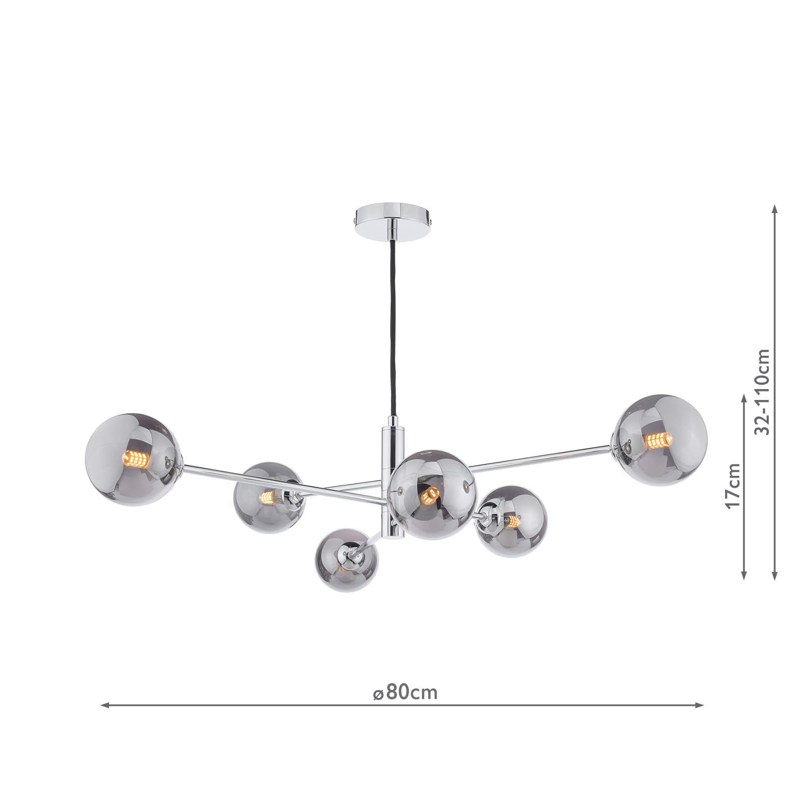 Vignette 6 Light Pendant Polished Chrome With Smoked Glass