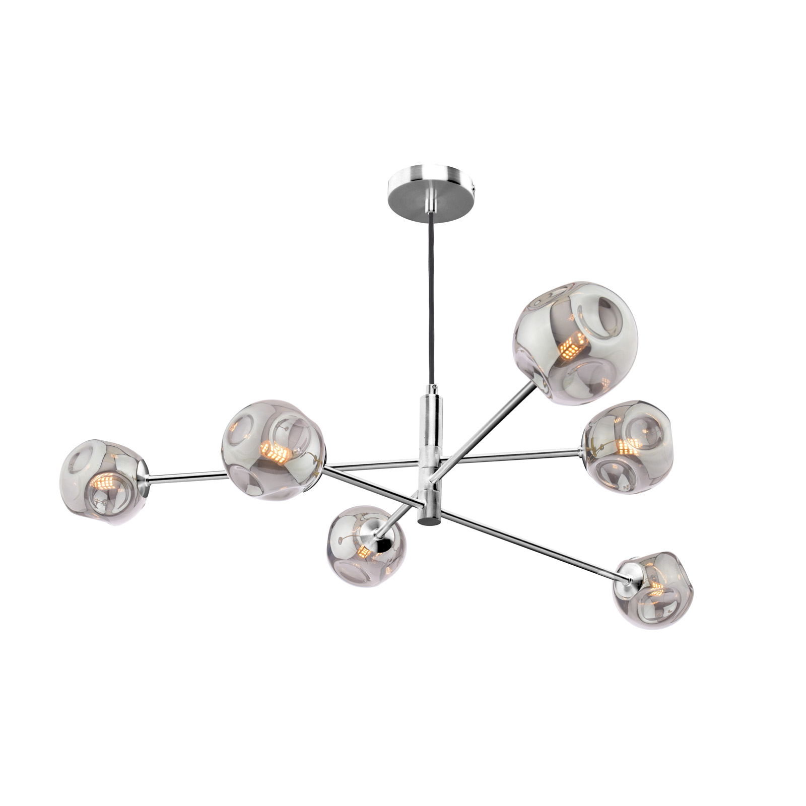Vignette 6 Light Pendant Polished Chrome With Closed Organic Smoked Glass