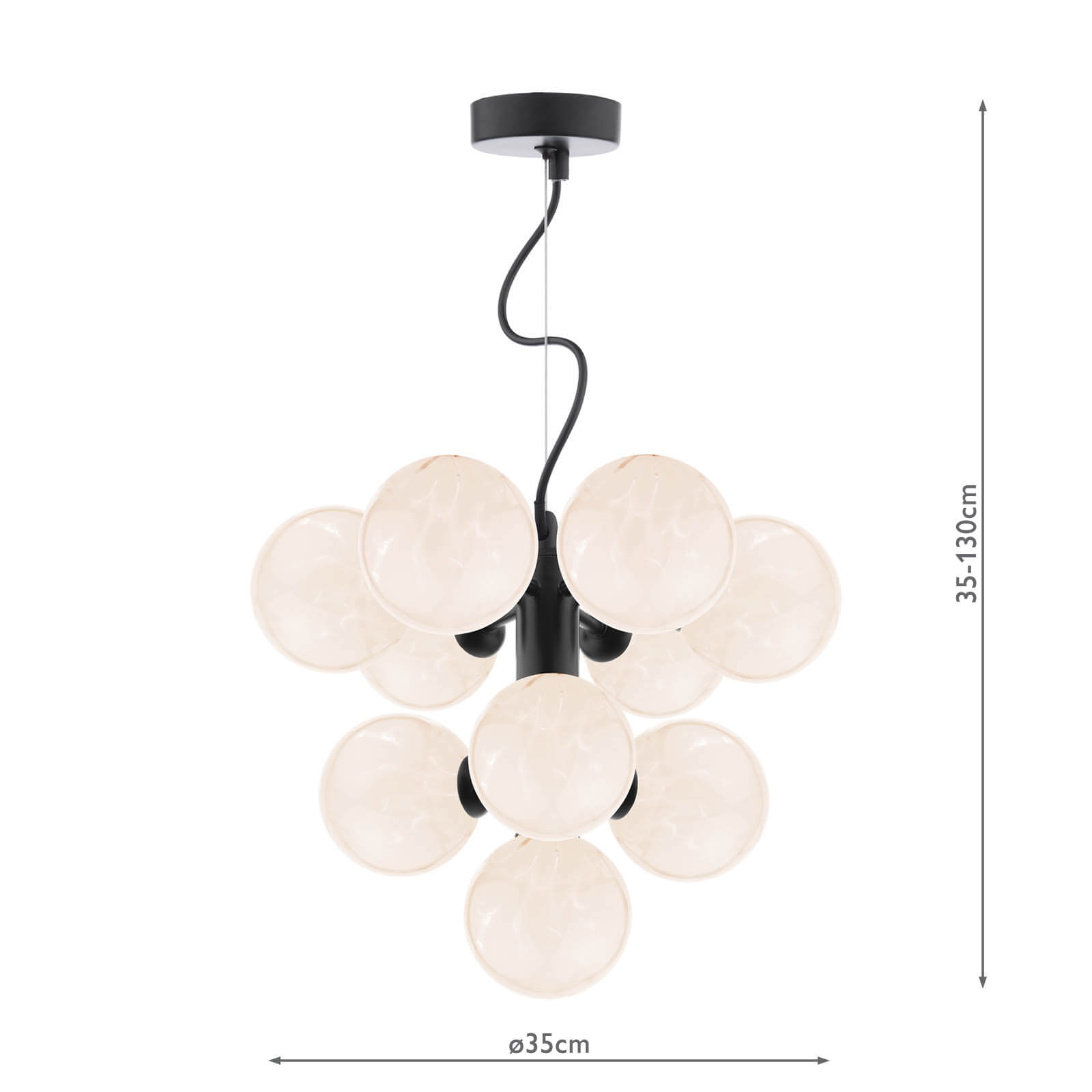 Vine 10 Light Pendant Satin Black With White Confetti Glass