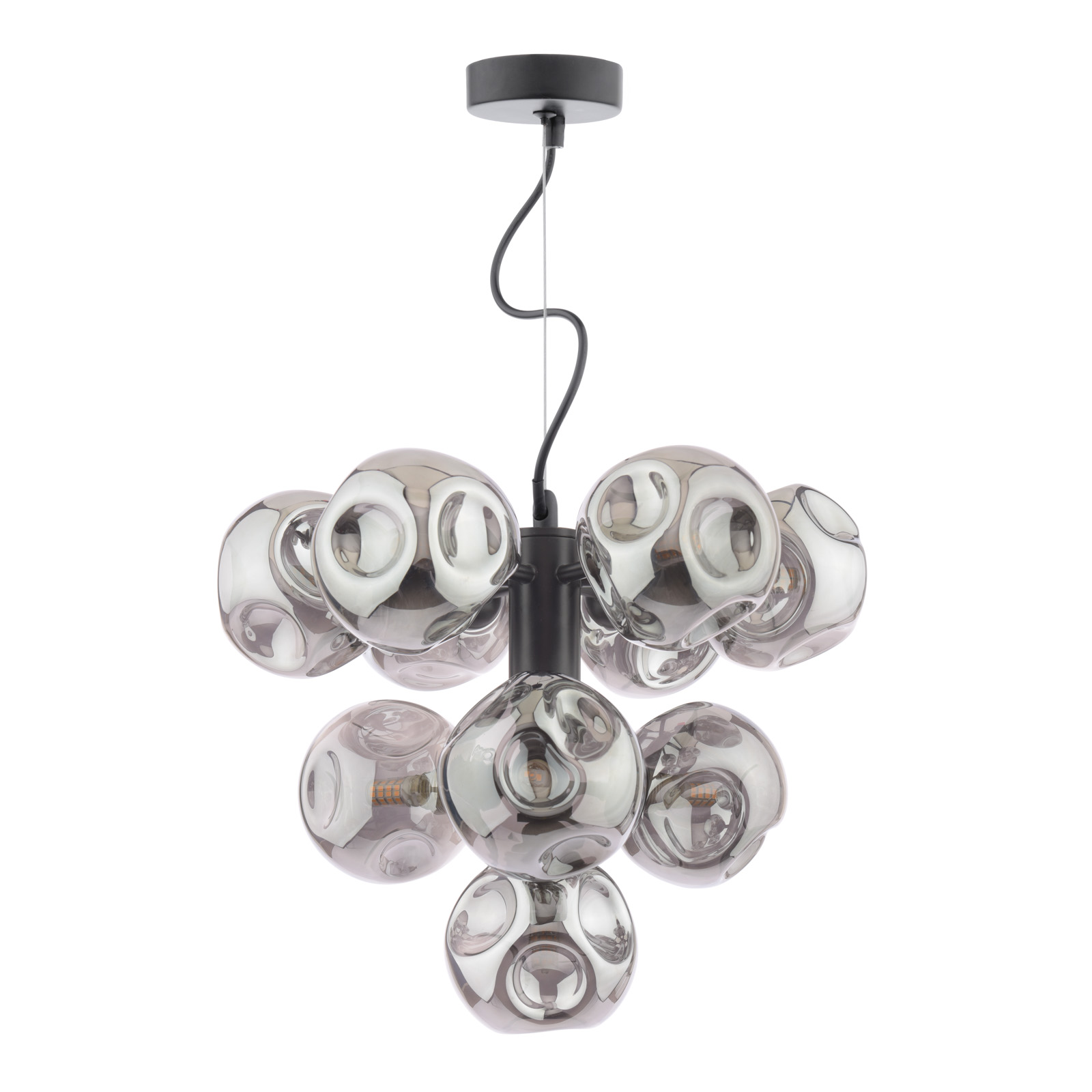 Vine 10 Light Pendant Satin Black With Closed Organic Smoked Glass