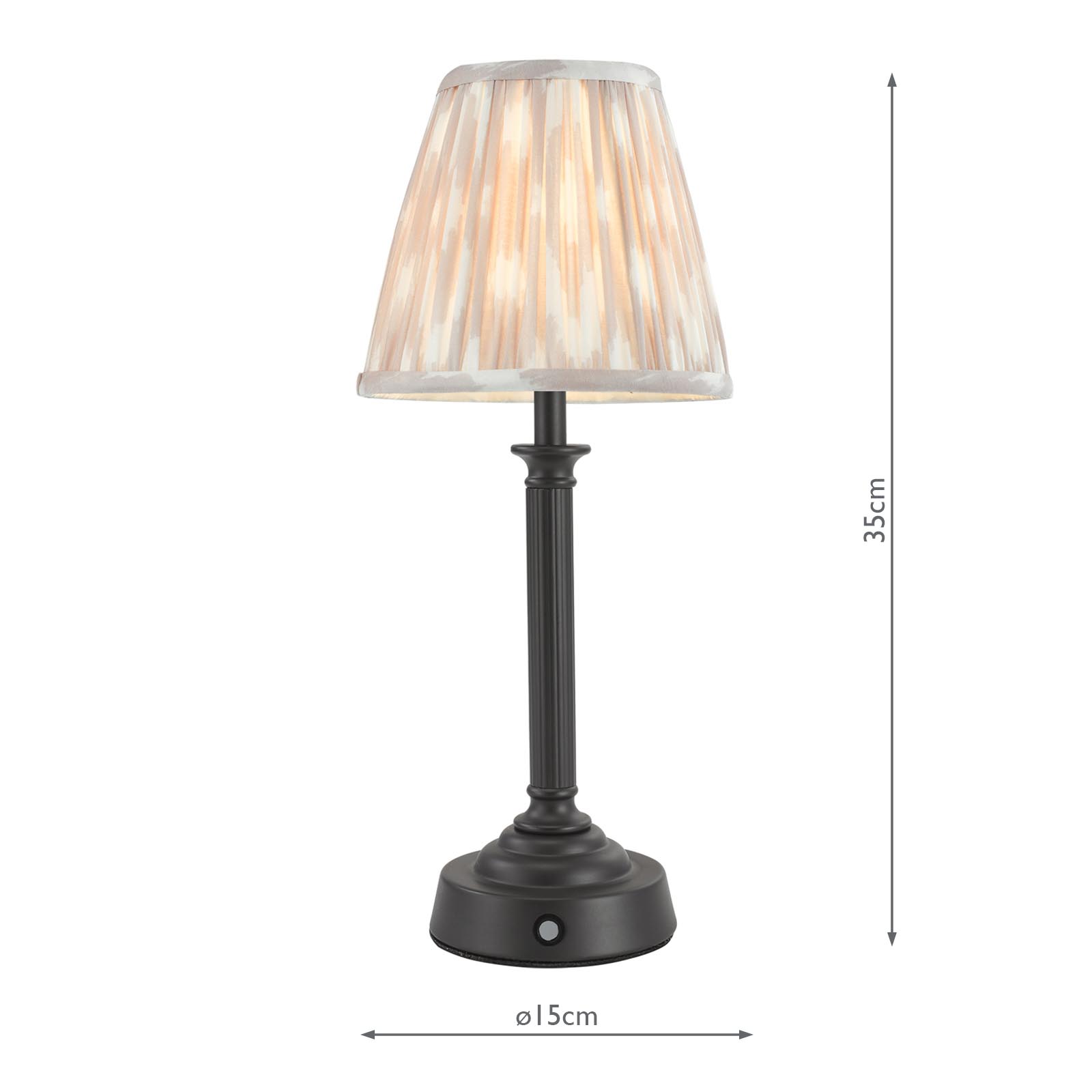 Virgil Rechargeable Table Lamp Matt Black With Taupe Ikat Shade LED