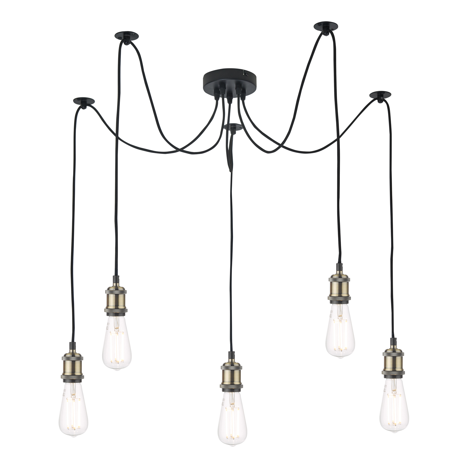 Waco 5 Light Pendant Antique Brass Matt Black 