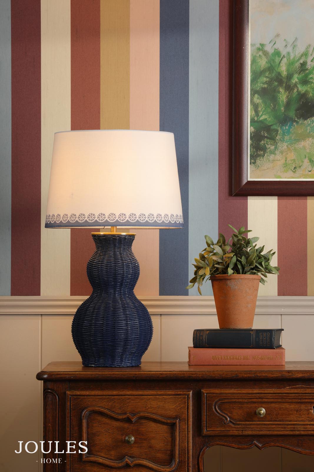 Joules Whitby Table Lamp Matt Blue and Antique Brass With Shade