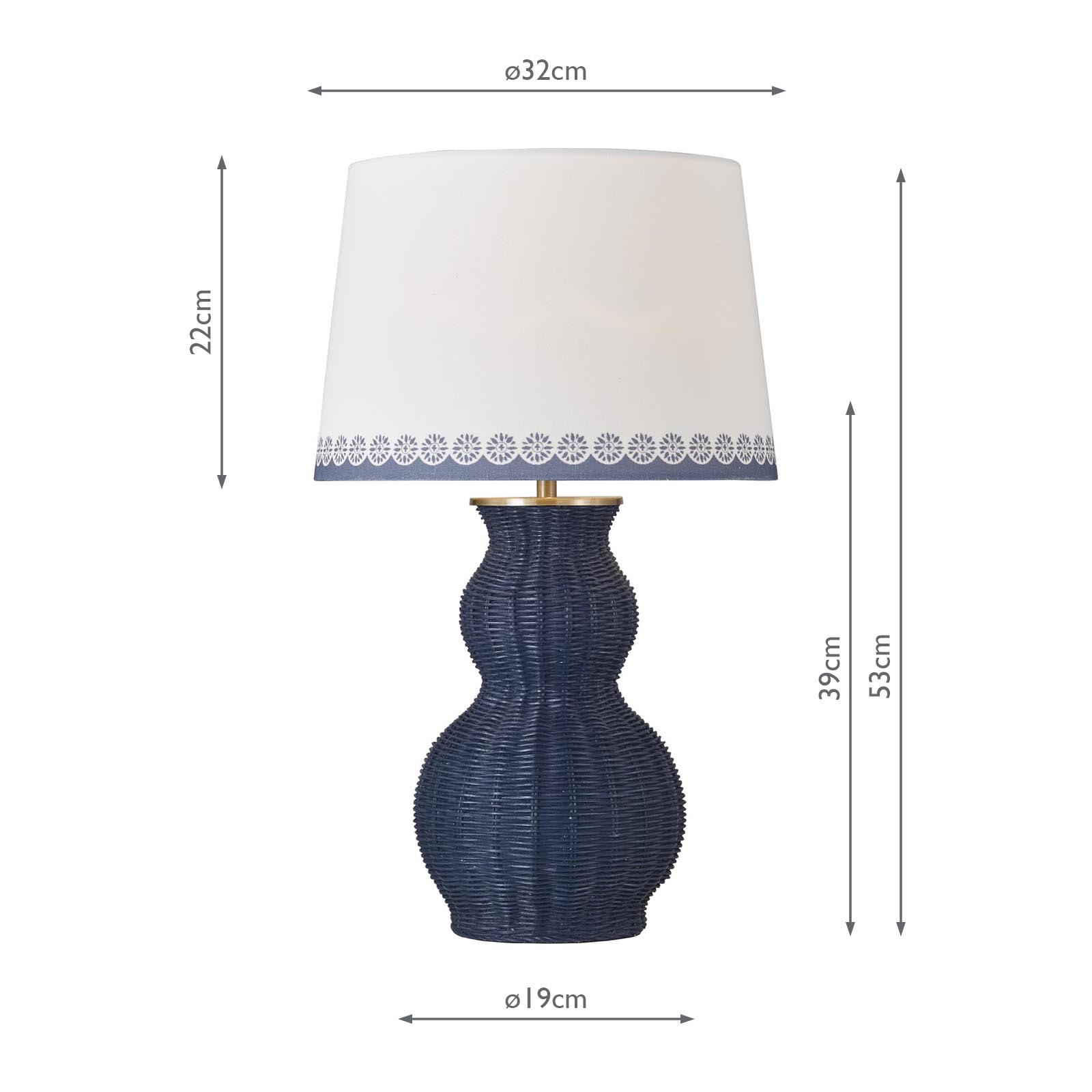 Joules Whitby Table Lamp Matt Blue and Antique Brass With Shade