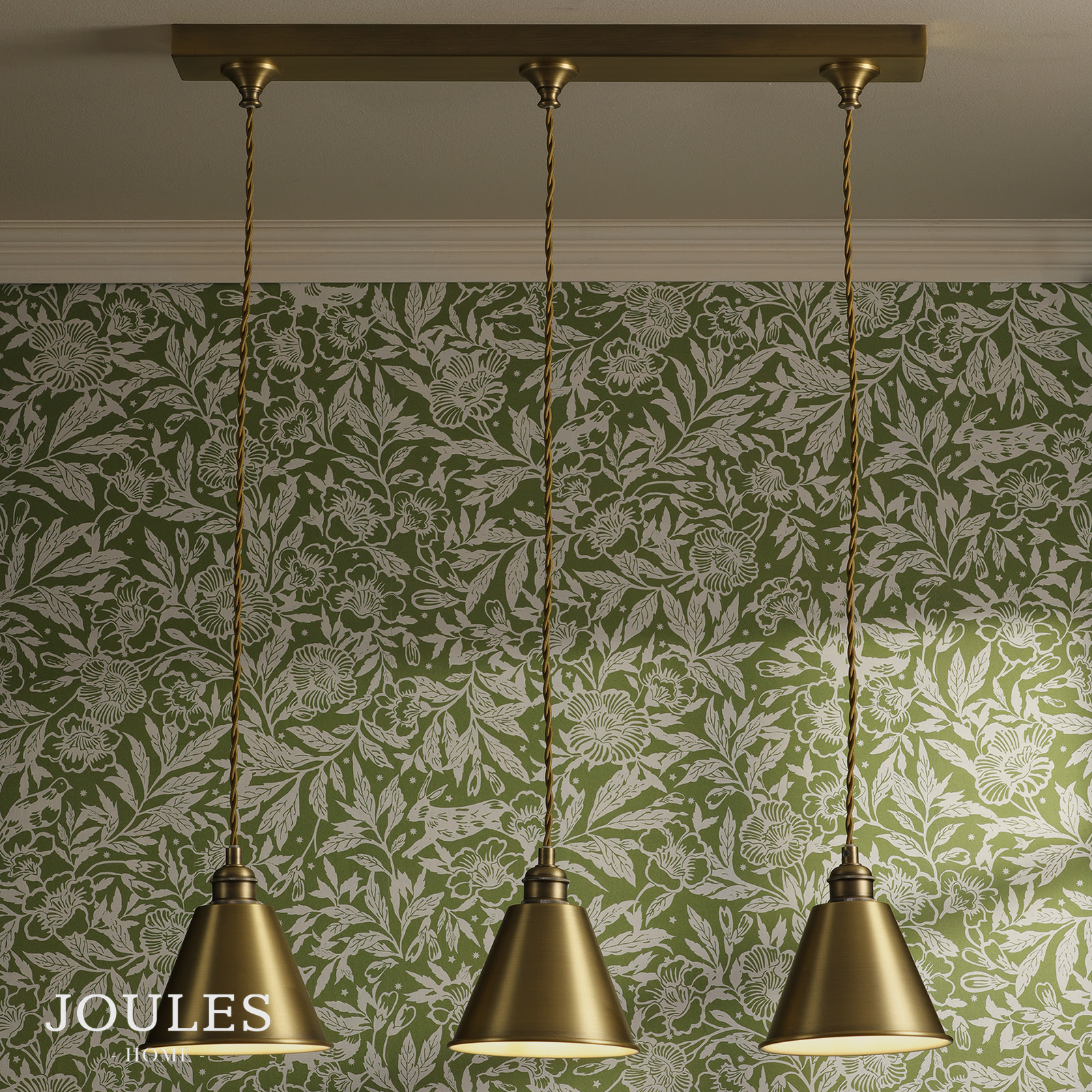 Joules Wollaton 3 Light Bar Pendant Matt Antique Brass and Matt White