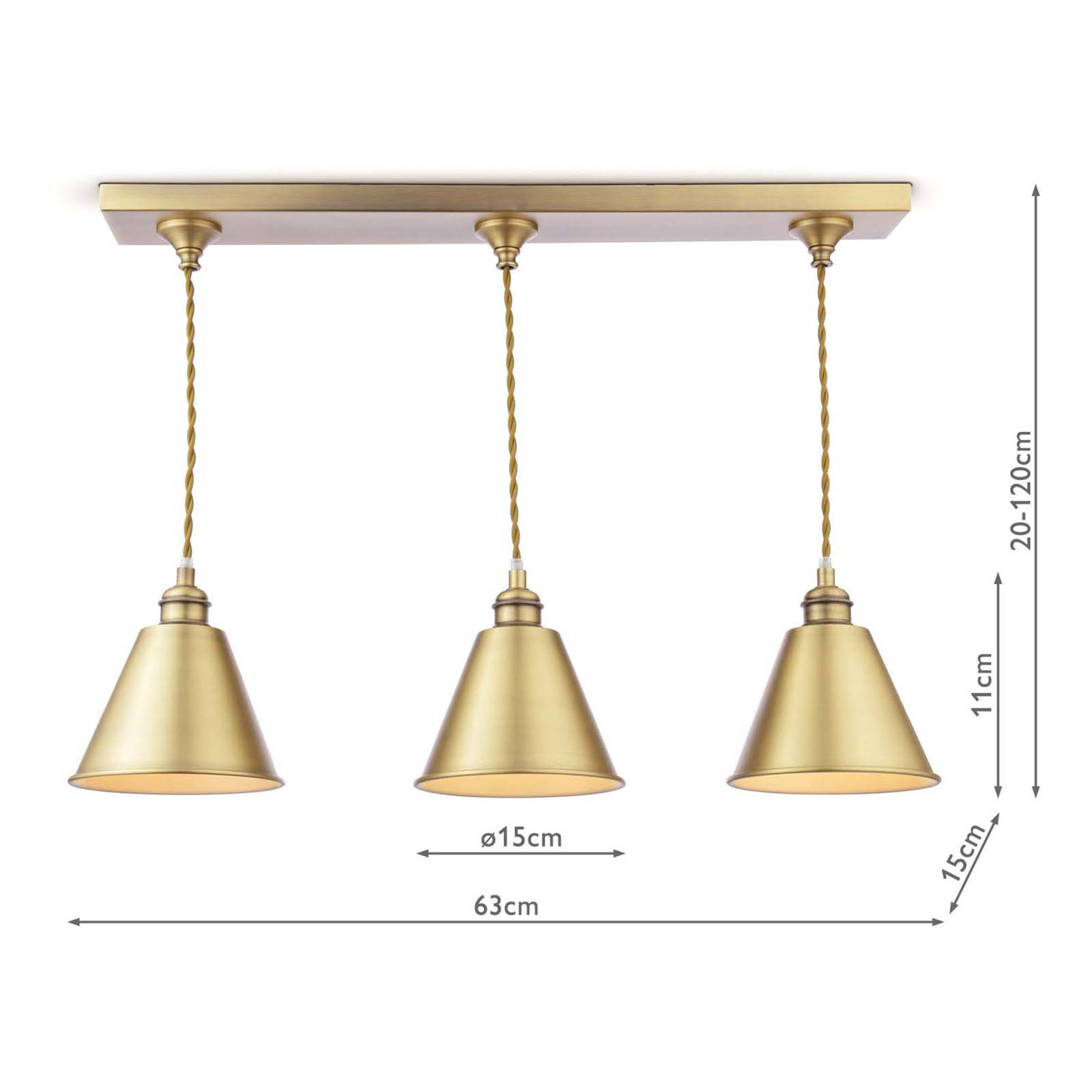 Joules Wollaton 3 Light Bar Pendant Matt Antique Brass and Matt White