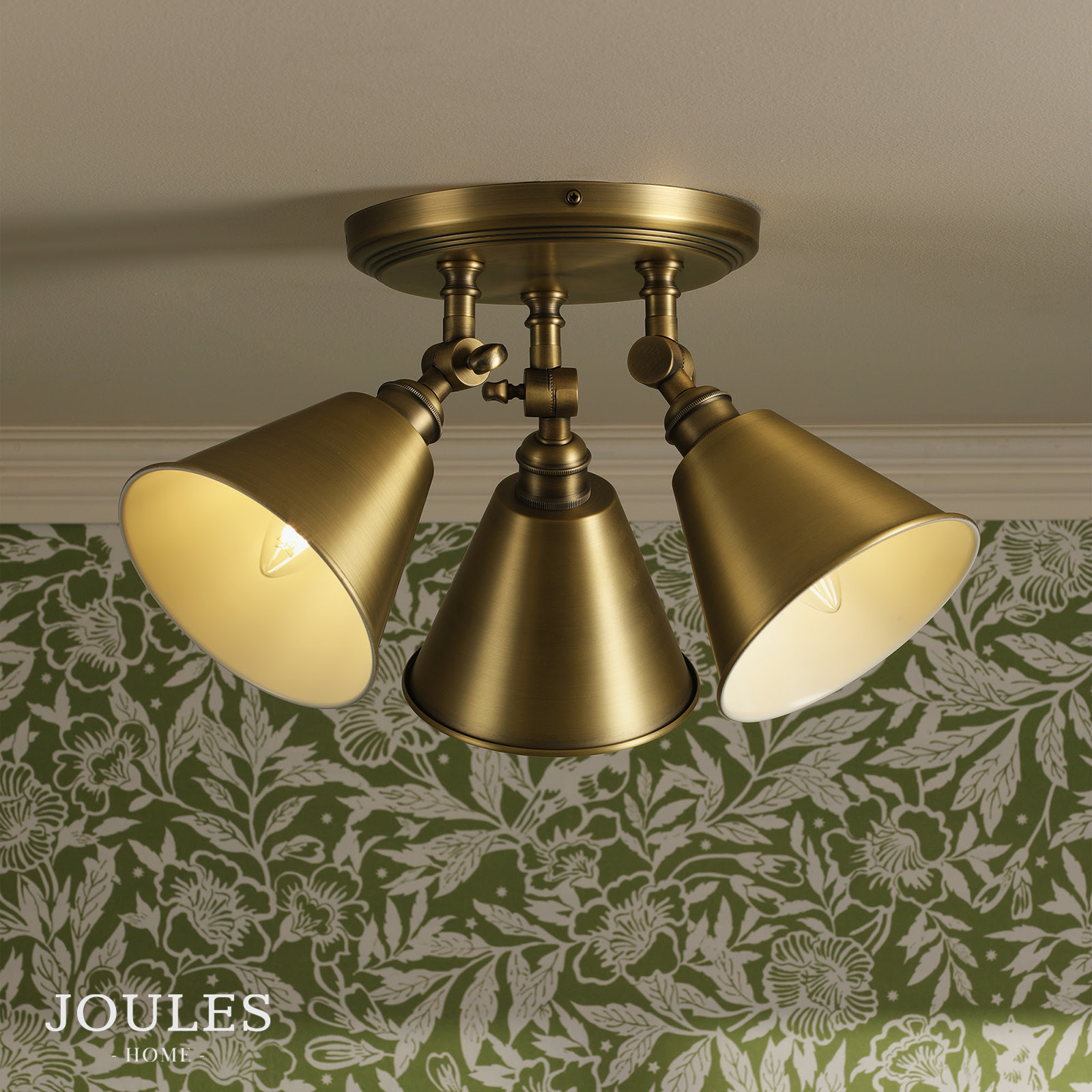 Joules Wollaton 3 Light Plate Spotlight Matt Antique Brass and Matt White