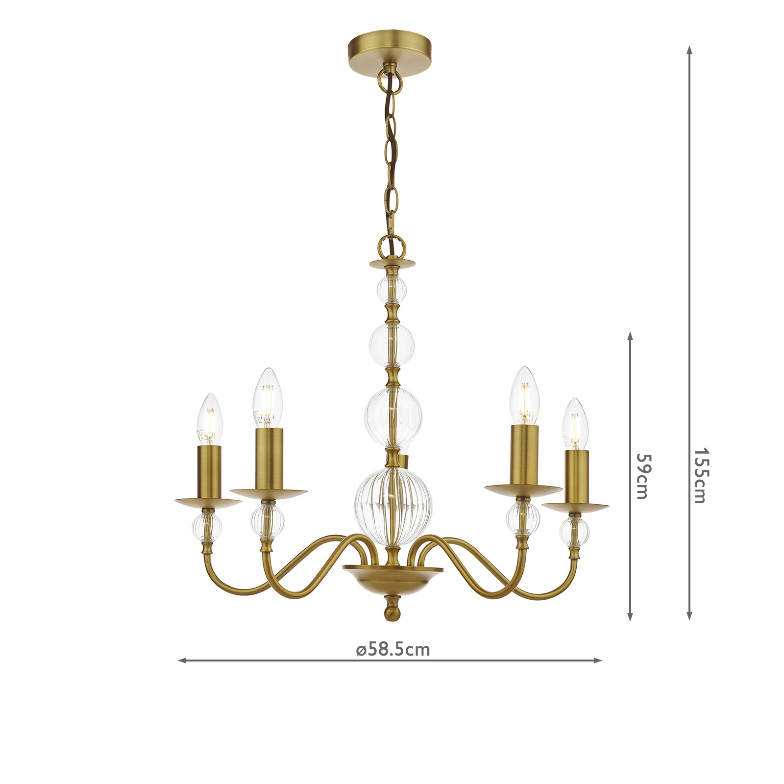 Wrest Park 5 Light Armed Pendant Aged Brass and Ribbed Glass