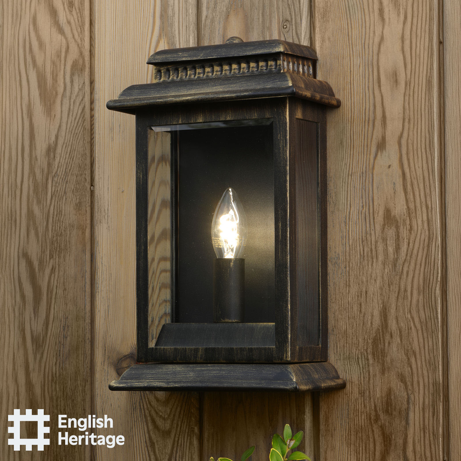 Wrest Park Outdoor Wall Light Hand-brushed Black/Gold and Glass IP44