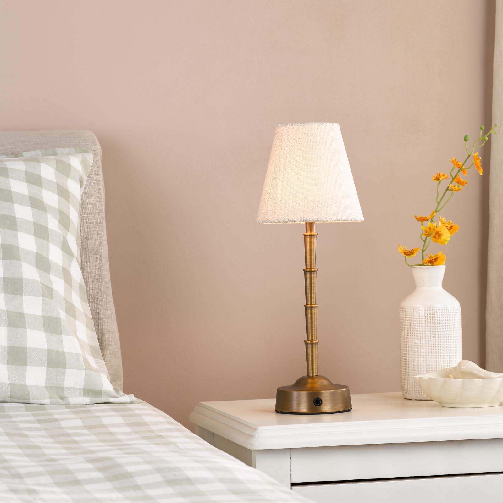 Wyman Table Lamp Antique Bronze With Linen Shade LED