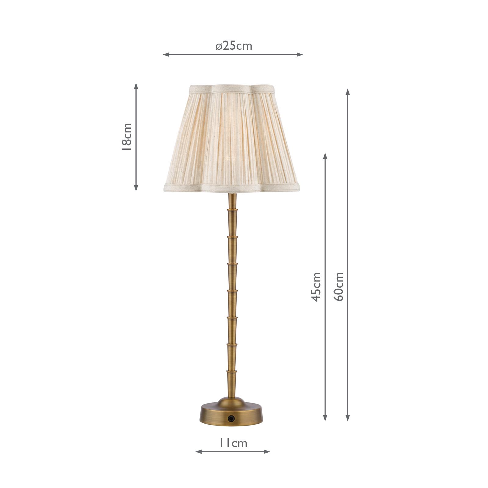 Wyman Rechargeable Table Lamp Antique Bronze With Linen Pleated Scalloped Shade LED